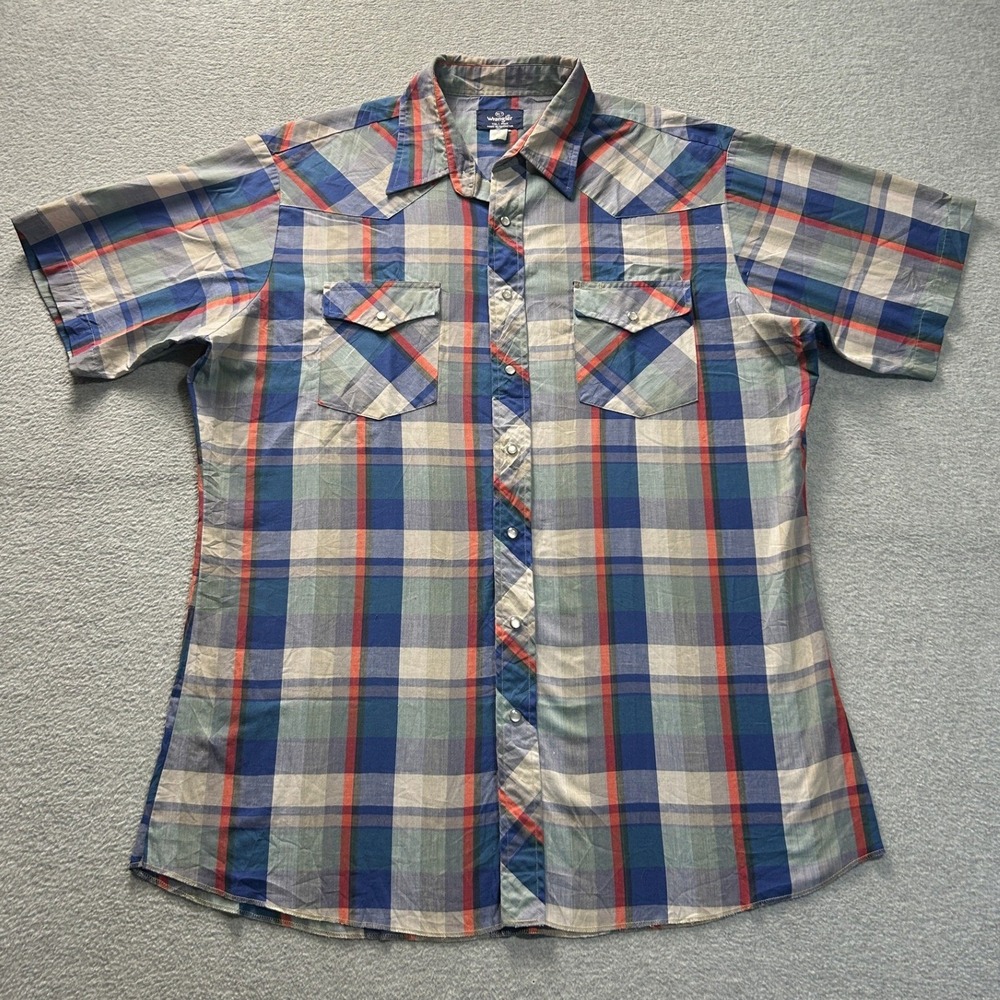 Wrangler Western Shirt Mens XLT Tall Plaid Short Sleeve Pearl Snap Cowboy Style